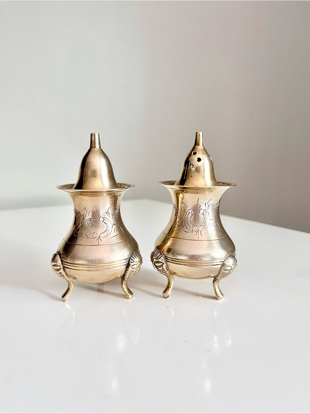 Vintage Brass Salt and Pepper Shakers